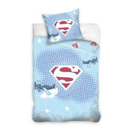 Bavlnené detské obliečky do postieľky licenčné 90x120cm / 40x60cm Superman boy modré