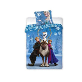 Detské bavlnené obliečky Disney Frozen / Ľadové kráľovstvo / Anna a Elza, Swan, Olaf, Krištof 140x200cm / 70x90cm