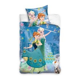 Dětské bavlněné licenční povlečení Disney Frozen / Ledové království / Elza, Anna a Olaf 140x200cm / 70x80cm modré