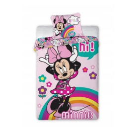 Detské bavlnené licenčné Obliečky Disney Myška Minnie dúha Hi! 140x200cm / 70x90cm ružové