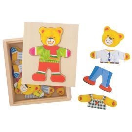 Bigjigs Toys Drevené obliekacie puzzle v krabičke - Pán Medveď