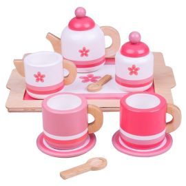Bigjigs Toys Drevená čajová súprava ružová