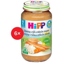 Hipp Bio Zelenina s ryžou a teľacím mäsom 6x220g