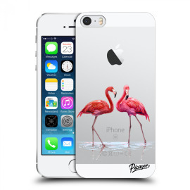 Picasee Silikónový prehľadný obal pre Apple iPhone 5/5S/SE - Flamingos couple