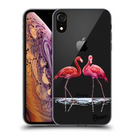 Picasee Silikónový prehľadný obal pre Apple iPhone XR - Flamingos couple