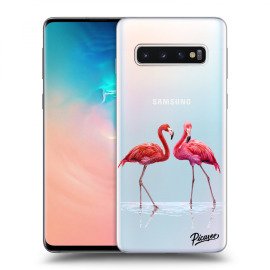 Picasee Silikónový prehľadný obal pre Samsung Galaxy S10 G973 - Flamingos couple