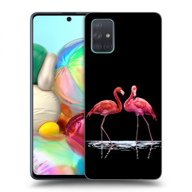 Picasee Silikónový čierny obal pre Samsung Galaxy A71 A715F - Flamingos couple
