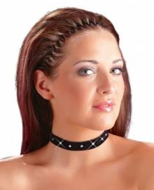 Cottelli Náhrdelník obojok z čierneho zamatu s kamienkami