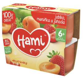 Nutricia Hami ovocný príkrm 100% ovocie Jablko marhuľa a jahoda 4x100g