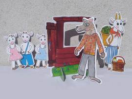 Marionetino Rozprávka o kozliatkach - bábky, kulisa