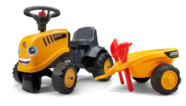 Falk 215C Baby JCB s vlečkou a lopatkou s hrabličkami