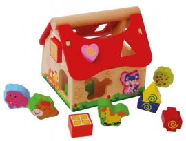 Eco Toys Drevený domček, vkladačka - Farma sa zvieratkami
