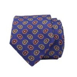John & Paul Modrá hodvábna kravata s dvojfarebným paisley vzorom