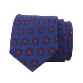 John & Paul Modrá kravata s červenými kvetmi