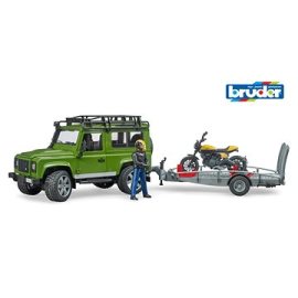Bruder Voľný čas - Land Rover Defender s vlekom, motorkou a vodičom