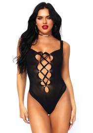 Leg Avenue Opaque Lace Up Thong Teddy 81555