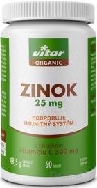 Vitar ORGANIC Zinok 25mg s obsahom vitamínu C 60ks