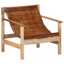 vidaXL Relaxačné kreslo pravá koža / drevo 247793