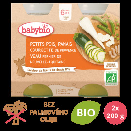 Babybio Menu hrášok a paštrnák s cuketou a teľacím mäsom 2x200g