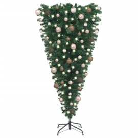 vidaXL Obrátený umelý vianočný stromček s LED a súpravou gulí 120cm