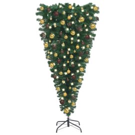 vidaXL Obrátený umelý vianočný stromček s LED a súpravou gulí 180cm