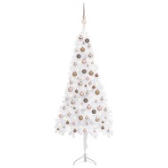 vidaXL Rohový umelý vianočný stromček s LED a guľami biely 150cm PVC - cena, porovnanie