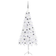 vidaXL Rohový umelý vianočný stromček s LED a guľami biely 210cm PVC - cena, porovnanie