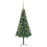 vidaXL Rohový umelý vianočný stromček s LED a guľami zelený 150cm PVC - cena, porovnanie
