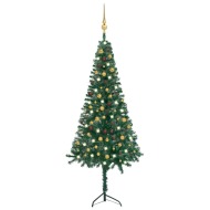 vidaXL Rohový umelý vianočný stromček s LED a guľami zelený 240cm PVC - cena, porovnanie