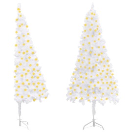 vidaXL Rohový umelý vianočný stromček s LED biely 150cm PVC