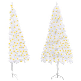 vidaXL Rohový umelý vianočný stromček s LED biely 210cm PVC