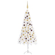 vidaXL Rohový umelý vianočný stromček s LED s guľami biely 150cm PVC - cena, porovnanie