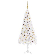 vidaXL Rohový umelý vianočný stromček s LED s guľami biely 210cm PVC - cena, porovnanie