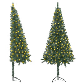 vidaXL Rohový umelý vianočný stromček s LED zelený 150cm PVC