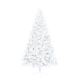 vidaXL Umelý polovičný vianočný stromček LED podstavec biely 150cm PVC