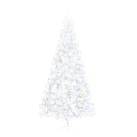 vidaXL Umelý polovičný vianočný stromček LED podstavec biely 210cm PVC
