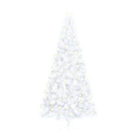 vidaXL Umelý polovičný vianočný stromček LED podstavec biely 240cm PVC