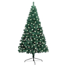 vidaXL Umelý polovičný vianočný stromček s LED a podstavcom zelený 120cm PVC
