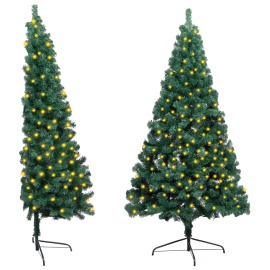 vidaXL Umelý polovičný vianočný stromček s LED a podstavcom zelený 150cm PVC
