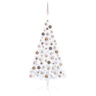 vidaXL Umelý pol vianočný stromček s LED a guľami biely 120cm - cena, porovnanie