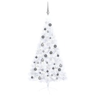 vidaXL Umelý pol vianočný stromček s LED a guľami biely 150cm - cena, porovnanie