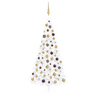 vidaXL Umelý pol vianočný stromček s LED a guľami biely 210cm - cena, porovnanie