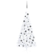vidaXL Umelý pol vianočný stromček s LED a guľami biely 210cm PVC - cena, porovnanie