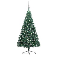 vidaXL Umelý vianočný polovičný stromček s LED a guľami zelený 150cm - cena, porovnanie
