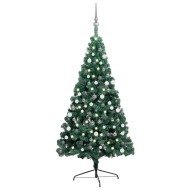vidaXL Umelý vianočný polovičný stromček s LED a súpravou gulí zelený 120cm - cena, porovnanie