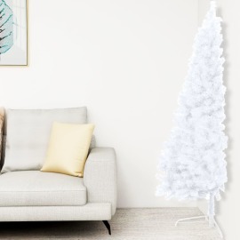 vidaXL Umelý vianočný polovičný stromček s podstavcom biely 150cm PVC