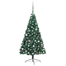 vidaXL Umelý vianočný pol stromček s LED a guľami zelený 240cm