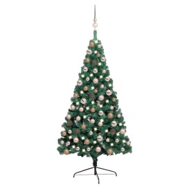vidaXL Umelý vianočný pol stromček s LED a sadou gulí zelený 120cm