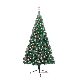 vidaXL Umelý vianočný pol stromček s LED a sadou gulí zelený 180cm