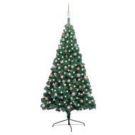 vidaXL Umelý vianočný pol stromček s LED a sadou gulí zelený 210cm
